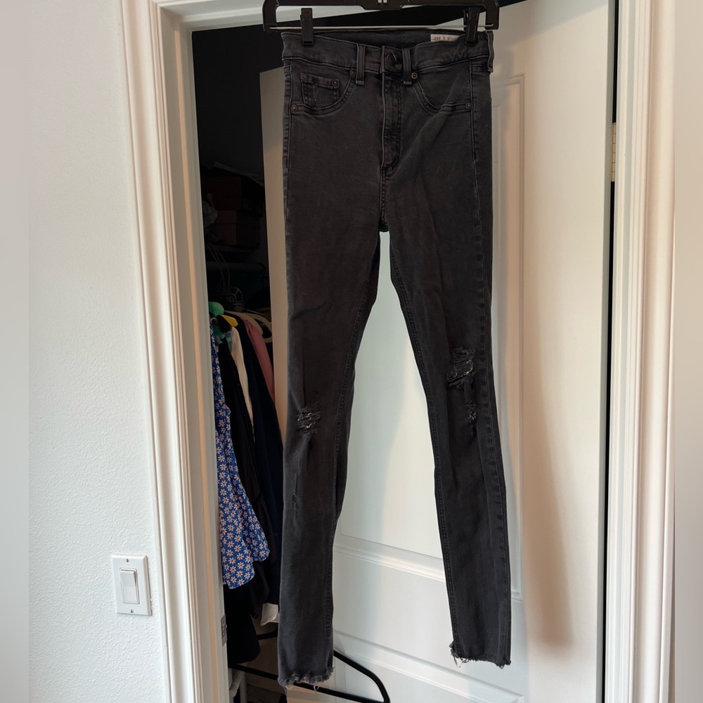 Rag & Bone High Rise Skinny Distressed Grey Jeans | Size 27